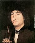 Hans Memling Canvas Paintings - Portrait of a Man with an Arrow